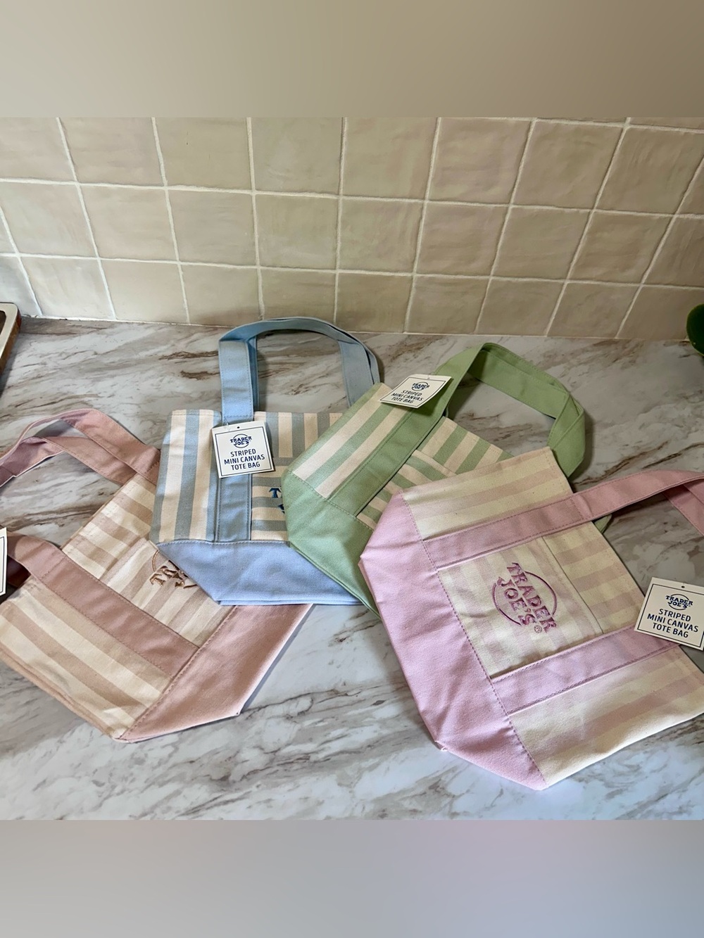 Trader Joe’s 2026 Striped Mini Tote. Lot of 4 colors. (4 bag total)